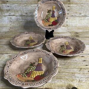 Pasta Bowl(Set of 4)-Hand-Painted Decorated-Spaghetti, Linguini, Manicotti Theme